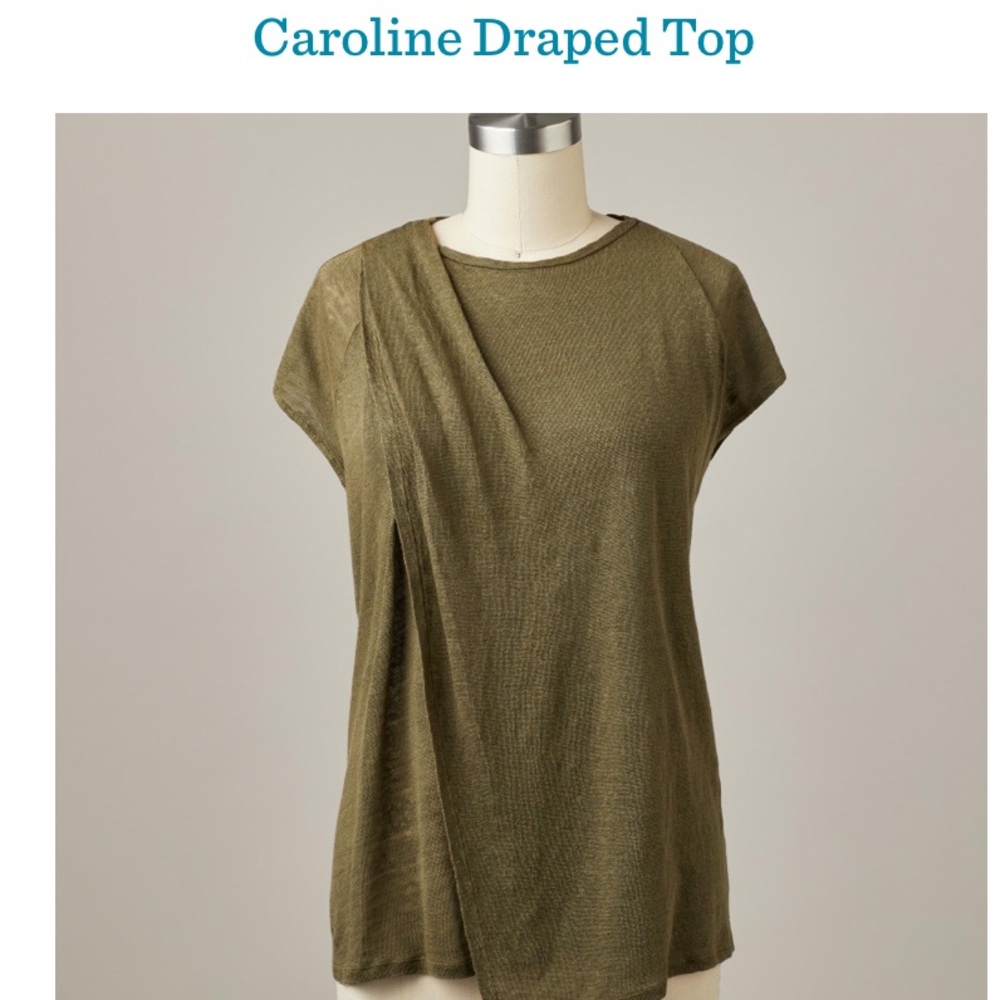 SUNDANCE Caroline Top 100% linen. Army/Loden green. New. Short sleeve. Unique.